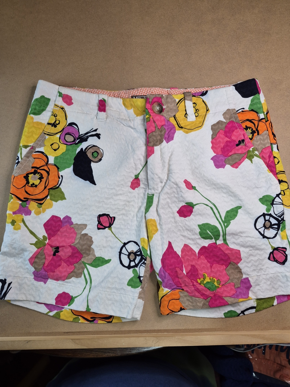 Mr Turk White Floral Men's Flat Front Shorts with Pink & Orange Blooms Size 30